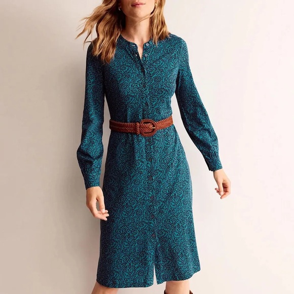 Boden Teal Printed Long-Sleeve Midi Dress - Picture 15 of 15